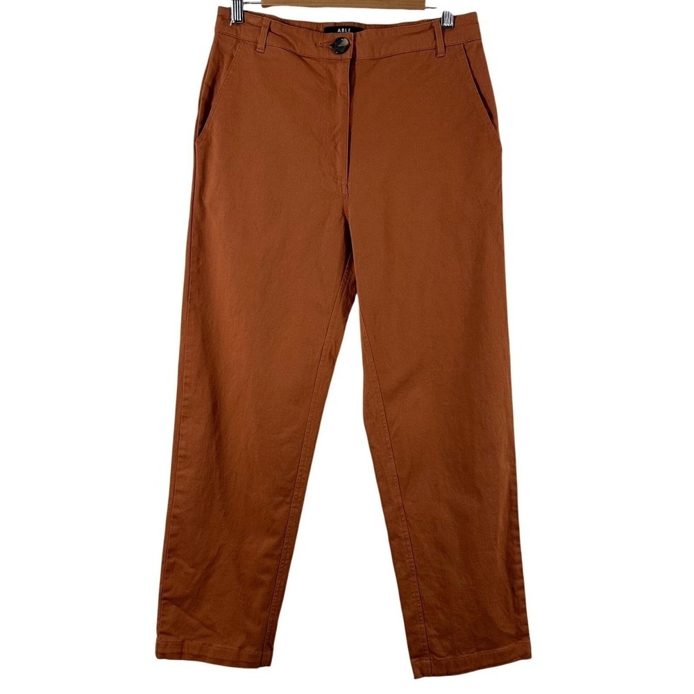 ABLE Womens High Rise Straight Leg Pants Rust Orange Cotton Stretch Size 6 NWOT